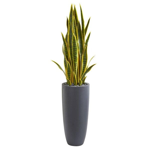 Nearly Naturals 4.5 in. Sansevieria Artificial Plant in Gray Planter 9185 - main